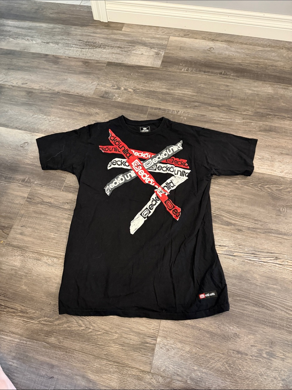 Ecko Unlimited Black Short-Sleeve Tee with Red & White Graphic